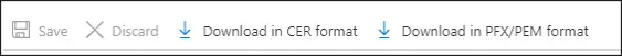 Certificate toolbar with options to download the certificate in CER or PEM format