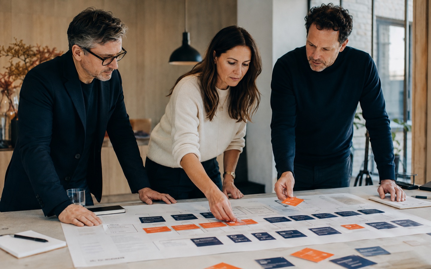 Business leaders and a CRM strategist shaping a customer-focused transformation path