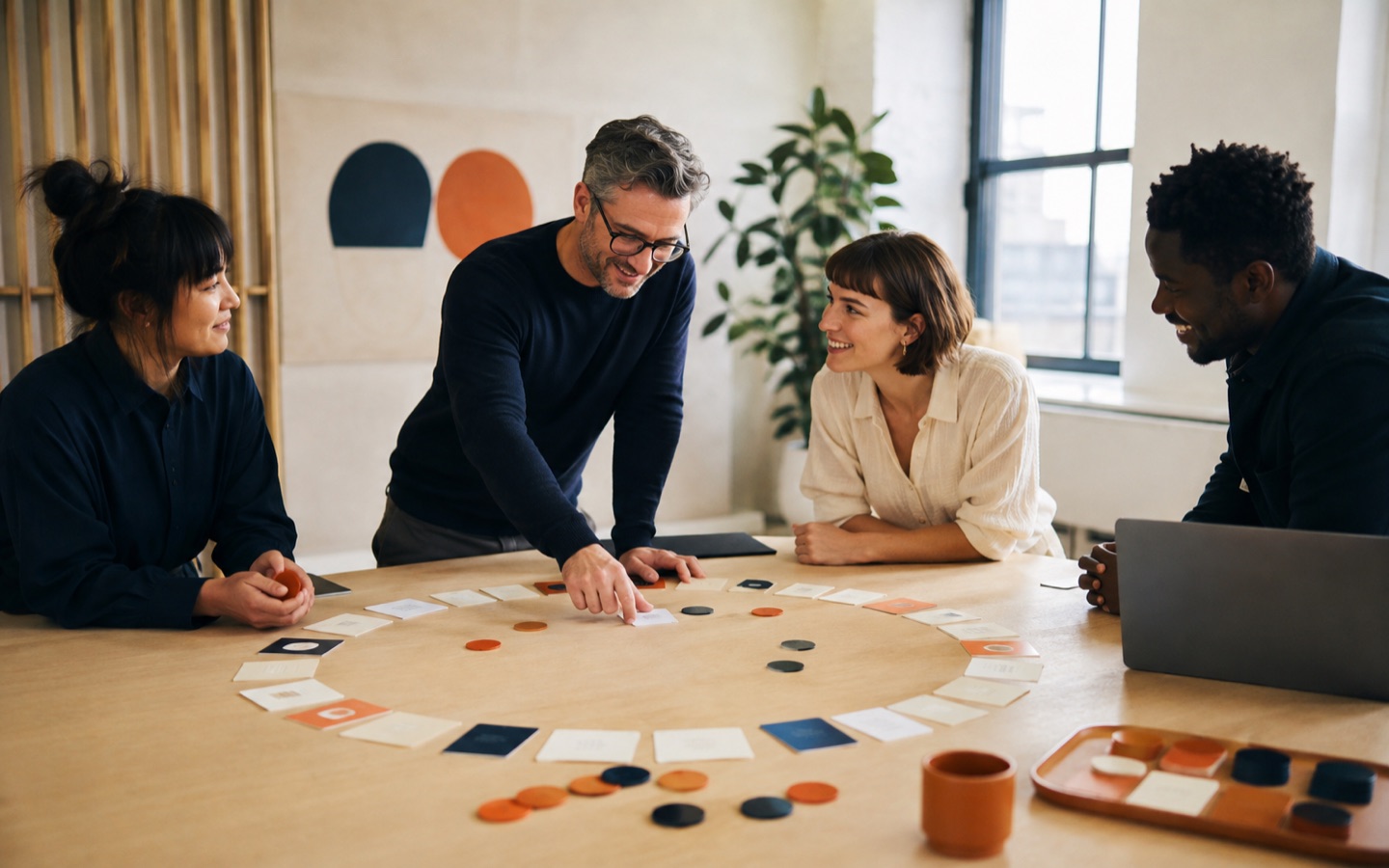 Cross-functional team refining a circular CRM improvement process in a Nordic studio